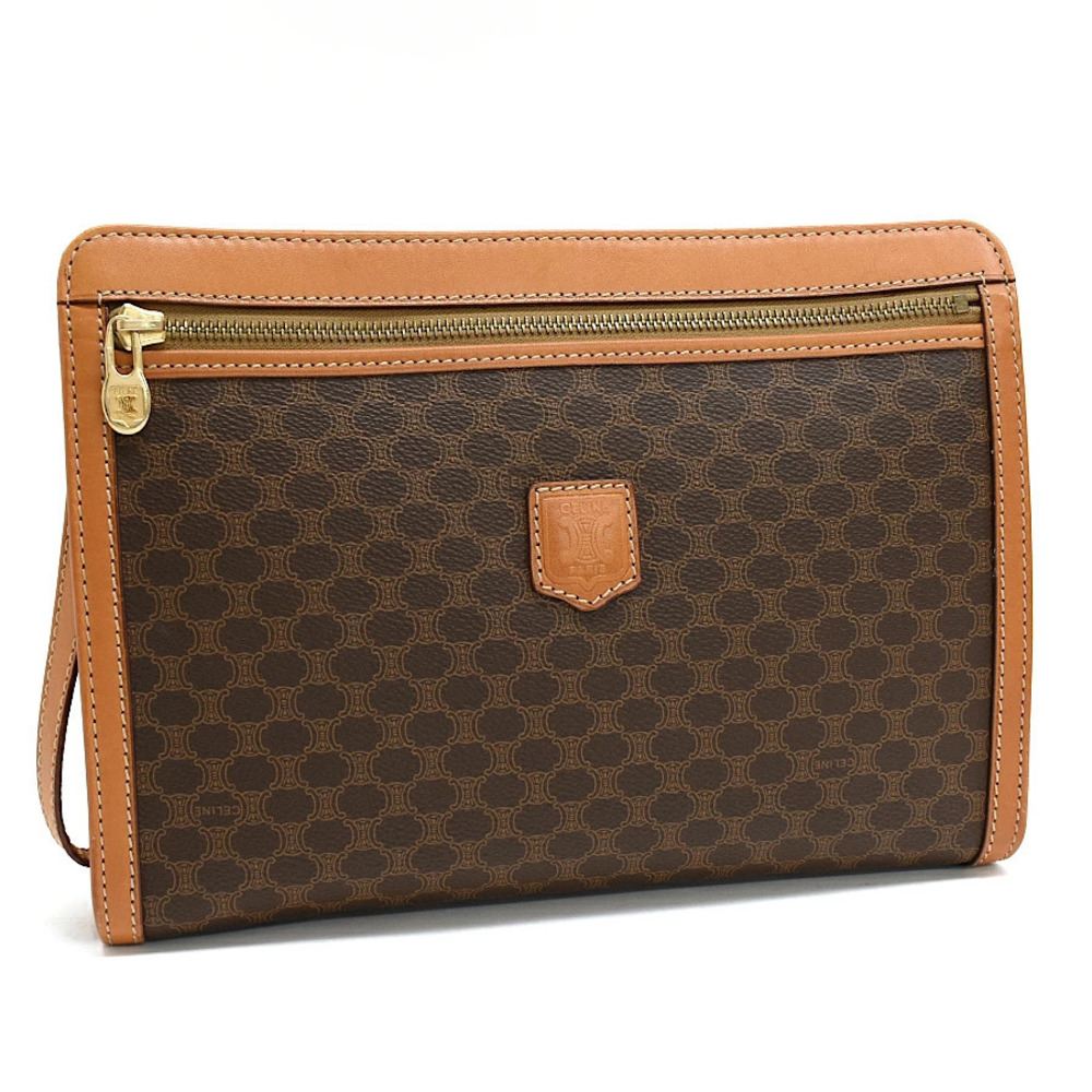 Celine Clutch Bag Shoulder Macadam Leather Brown